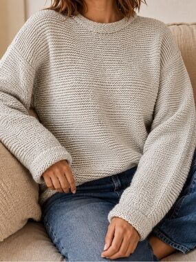 Vtg ALPS Fine Womens Apparel 100% Cotton Chunky Knit Pullover Sweater Oatmeal